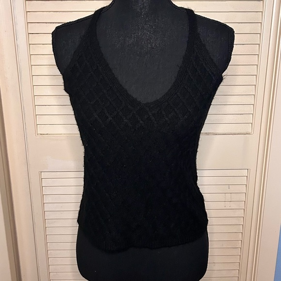 Anthropology Fenna textured knit black V neck racerback crop top size S - Picture 2 of 11